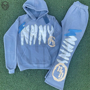 Conjunto de pantalones de chándal Acampanados para correr de lana de algodón 100% con capucha de corte regular de alta calidad para hombre personalizado para logotipo - Product Image 1
