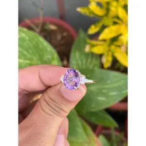 Oval Natural Amethyst Fine <b>Ring</b> 925 Sterling Silver Handmade Gemstone Jewelry Wholesale Supplier - Product Image 2