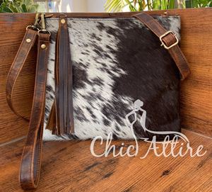 Bolso de cuero de vaca genuino para mujer, bandolera de diseñador de lujo, bolso de hombro con cierre de cremallera, estampado de forro de nailon - Product Image 1