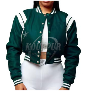 Nueva llegada de alta calidad de lana de las mujeres Letterman Varsity chaqueta transpirable respetuoso del medio ambiente impreso Botón de invierno precio al por mayor - Product Image 4