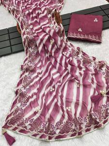 Indio elegante Bollywood elegante Impresión digital elegante Saree Georgette tela exclusiva Sari blusa elegante Ropa Étnica - Product Image 3