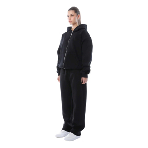 Logotipo de diseñador personalizado para mujer transpirable 100% algodón nuevo invierno Casual de gran tamaño pulóver con capucha pantalones conjunto de cremallera sólida - Product Image 6