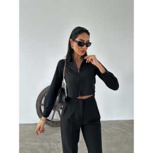 เสื้อเชิ้ตครอปท็อปผ้าป๊อปลินแขนยาวมีซิปสำหรับผู้หญิง - Product Image 1