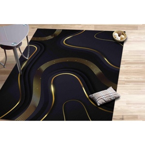 Black and Gold Abstract <b>Rug</b>: <b>Chenille</b> Anti-Slip Carpet,Nonwoven Soft <b>Rug</b> - Product Image 1