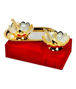 ชุดชามดีไซน์ดอกบัวชุบเงิน2ชิ้นพร้อมถาดผลิตภัณฑ์โลหะจากผู้ผลิตขายส่ง - Product Image 2