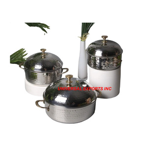 Set of Three Hammered Hotpot Round Shape <b>Tabletop</b> Handmade Classic Eco-Friendly Luxury Metal Casserole Food Warmer - Product Image 1