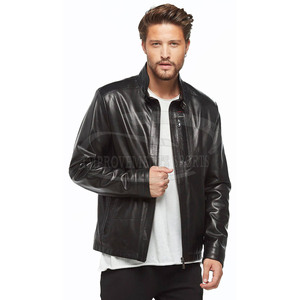 Chaqueta de Cuero Vacuno Casual para Hombre, Talla Estadounidense, Cuello Alto, Color Sólido, Apta para Invierno, Cierre de Cremallera Resistente al Viento, Edición Limitada - Product Image 6