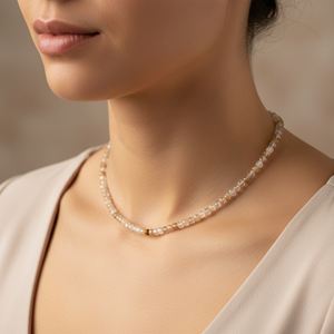 Quartz rutile doré à facettes en forme de boîte en argent sterling plaqué or 18 carats perles ajustables faites à la main collier de mariage classique - Product Image 5