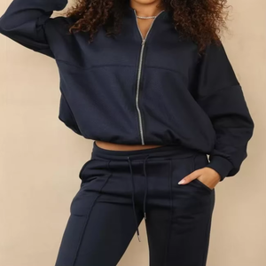<b>Women's</b> Casual Winter Zipper Tracksuit Set Breathable Quick Dry 2-Piece Bomber Oversized <b>Baggy</b> Loungewear Solid Pattern - Product Image 5