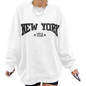 Imprimé personnalisé gris surdimensionné femmes 100% coton sweats goutte épaule Street Wear avec logo avant long pour l'hiver - Product Image 4