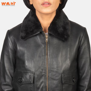 Women's <b>Vintage</b> Stylish Genuine Cow Skin Leather Motorcycle <b>Jacket</b> Warm Winter Zip Solid Fashionable Breathable Knitted Real Fur - Product Image 2