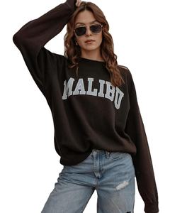 เสื้อสเวตเตอร์คอกลมของผู้หญิงเสื้อสวมหัวลายนูนแบบเรียบทำจากโพลีเอสเตอร์/ ผ้าฝ้าย - Product Image 1