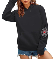 Jersey deportivo de Invierno para mujer, Sudadera con capucha de algodón/poliéster, polar, gráfico de araña, bolsillos de canguro, ajuste holgado, ropa para exteriores, teñido liso