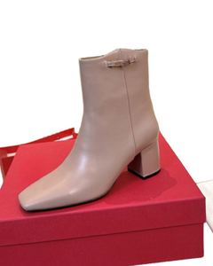 Women New Short Boots Brown High Heels Women Boots Pointed Belt Buckle Roman Style Winter Ankle Boots Thick Heel Valentinoing - Product Image 3