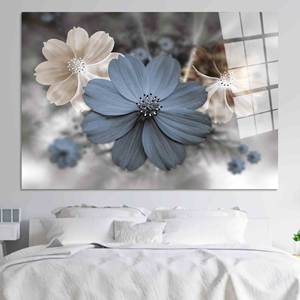 Art floral moderne sur toile : affiche imprimée élégante pour la décoration de chambre grise, ART SUR VERRE TÉMPERÉ - Product Image 1