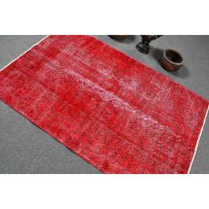 Tapis plat en laine rouge turque vintage moderne de 3,8x6 pieds avec motif patchwork pour les décorations de salon ou de couloir - Product Image 4