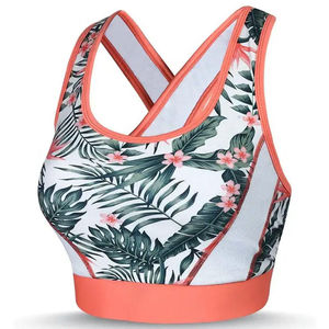 Crossback Sports Bra With Floral Print Orange Trim Breathable Support Activewear <b>Top</b> - Product Image 2