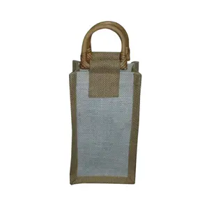 流行设计一瓶木制手杖手柄层压黄麻织物瓶手提袋促销广告礼品
