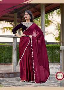 Designer exclusif look élégant tendance Satin soie mousseline de soie Saree Blouse avec Jerquen et Moti travail à la main approvisionnement en gros - Product Image 3