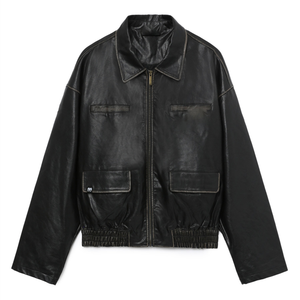 Blouson en cuir d'hiver pour homme avec logo personnalisé, coupe et couture sur mesure, col montant, emplacement logo avant - Vente en gros, étiquettes personnalisées, imperméable - Product Image 5