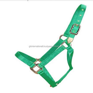 Strong Breakaway Halter comfort Soft <b>Padding</b> Sewn Leather Crown Nylon Horse Halter With Brass Plated Buckles and Rings - Product Image 6