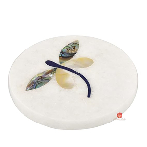 <b>Table</b> Decorative Round Shape <b>Set</b> <b>of</b> <b>6</b> Stone <b>Coasters</b> White Marble Material New Design Handmade <b>Coasters</b> - Product Image 3