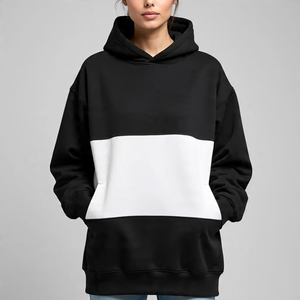 100% algodón Fleece French Terry Sudadera con capucha de gran tamaño Grueso Fleece Drop Shoulder Plain Fabricación en blanco Sudadera con capucha para mujer - Product Image 5