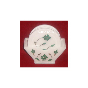 Posavasos de té con incrustaciones de mármol blanco, el mejor artículo de venta en línea, diseño Floral de forma redonda para el hogar y la decoración del hotel, proveedor - Product Image 1