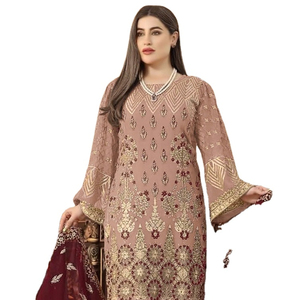 ชุดสูทผ้า Georgette pakistani แบบหนามาใหม่พร้อมชุดเย็บปักลายพาลาซโซกึ่งเย็บสำหรับขายออนไลน์ - Product Image 1