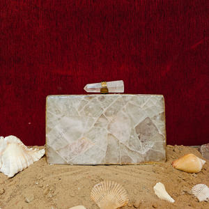 Double Sided Natural Quartz Gemstone Panelled <b>Clutch</b> with Polished Stone Inlay Gold Frame Handcrafted Luxury Statement <b>Bag</b> - Product Image 1