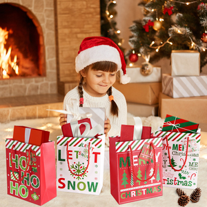 Juego de Bolsas de Regalo Navideñas de Cartón Personalizadas con Diseños Variados, Impresión Digital y Asas de Cuerda de Algodón para Recuerdos de Fiesta y Envoltura de Regalos - Product Image 5