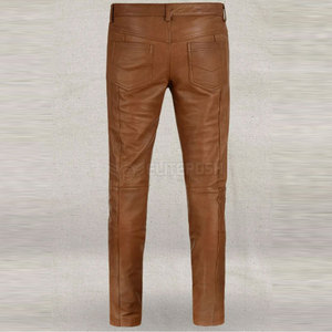 Pantalones de cuero informales de alta calidad para hombre, diseño ligero de cintura media, logotipo personalizable, patrón recto, pantalones de tela al por mayor - Product Image 3