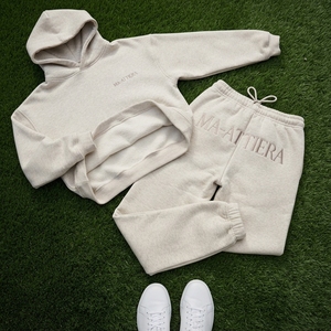 Conjunto de Sudadera con Capucha y Pantalones de Chándal de Forro Polar Crema para Mujer, Ropa Deportiva Informal a Juego - Product Image 5