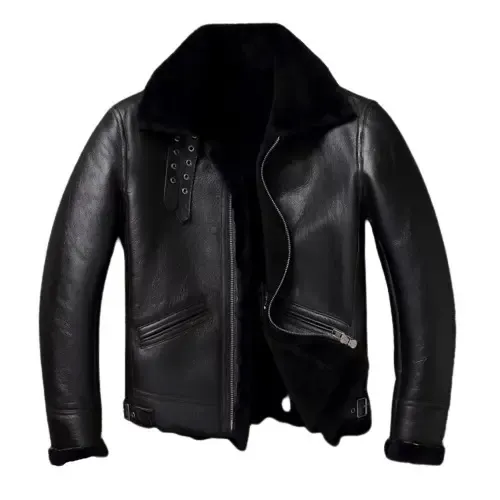 2023 Original Sheepskin Leather Jacket Thickened Warm Motorcycle Leather Jacket Men's Slim Fur Coat