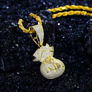 Clásico Hip Hop dólar estadounidense bolsa de dinero Cadena de plata Bling collar de moda de los hombres Regalo de Cumpleaños Moissanite colgantes y dijes - Product Image 1