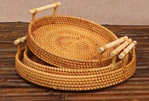 Vietnam Round Rattan Tray Handmade Woven Decorative Tray - Product Image 1
