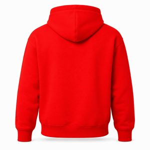 Premium Bright <b>Red</b> Stringless Pullover <b>Hoodie</b> Heavyweight Regular Fit <b>Men</b> Unisex Cotton Fleece Drop Shoulder Kangaroo Pocket - Product Image 2
