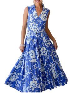 Vestido de flores azul y blanco de nueva tendencia de calidad de exportación para un look romántico de verano disponible al mejor precio de la India - Product Image 4