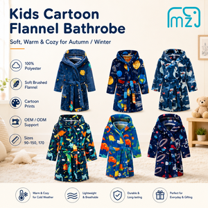 <span class=keywords><strong>Accappatoio</strong></span> con Cappuccio in Flanella per Bambini, 100% Poliestere, Stampa Cartoon, Morbido, Caldo, Traspirante, Manica Lunga, Pigiama per Ragazzi - Product Image 1