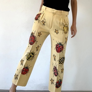 Pantalones de lana acampanados para mujer con bolsillos, cintura media, cierre con cordón, estampado a cuadros, anti-bolitas, ajuste holgado, cómodos y elásticos. - Product Image 2