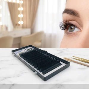 Extensions de cils russes individuels professionnels en gros, volume personnalisé, éventail naturel, fausse fourrure douce, courbure CD L, 0.03, fini mat, végétalien, sans cruauté animale - Product Image 2