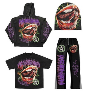 Conjunto de pantalones de chándal con capucha de alta calidad OEM, chándal vintage con cremallera y pantalón acampanado lavado ácido para hombre, sudor personalizado para invierno - Product Image 3