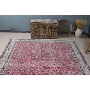 Vintage Large Rug, 6.4x9.4 ft Turkish Rug, <b>Red</b> <b>Wool</b> Rug - Product Image 4