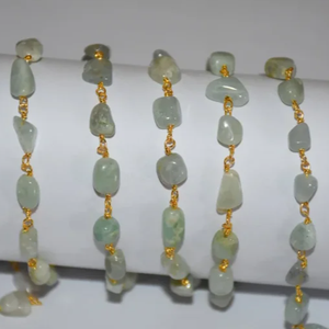Natural Aquamarine Oval <b>Rosary</b> Chain Gold Plated Wire Wrapped Gemstone Beaded Chain for DIY Jewelry Making Necklace - Product Image 2
