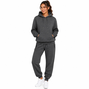 Womens Soft Fleece Cotton Blend Regular Fit Casual Solid Woven Comfortable Pullover Hoodie & Sweatpants Jogging <b>Set</b> All Seasons - Product Image 3