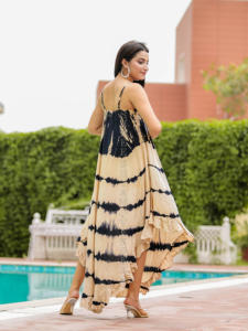 เดรสยาวผ้าเรยอนลายมัดย้อมสำหรับผู้หญิง สไตล์ฤดูร้อน เหมาะสำหรับงานปาร์ตี้ สายเดี่ยว - Product Image 4