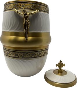Urna de cremación de latón Royal European para cenizas Funeral Gold y While Esmaltada Urnas grandes para adultos Suministros al por mayor - Product Image 2