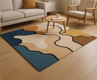 Tapis en laine à motifs abstraits, design moderne, tufté à la main, antidérapant, pour salon, bleu, rouge, vente en gros, Wilton C