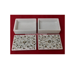 Precio más bajo de increíble mármol blanco estilo Vintage Natural hecho a mano concha de mar madre de perla incrustaciones trabajo mármol joyero - Product Image 1