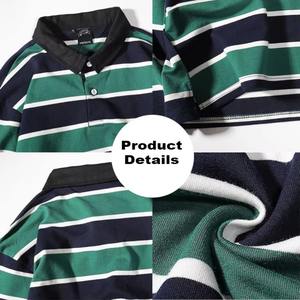 Camiseta de solapa de manga larga de gran tamaño para hombre al por mayor con dos botones, Jersey transpirable para hombre, camiseta de Jersey a rayas - Product Image 5